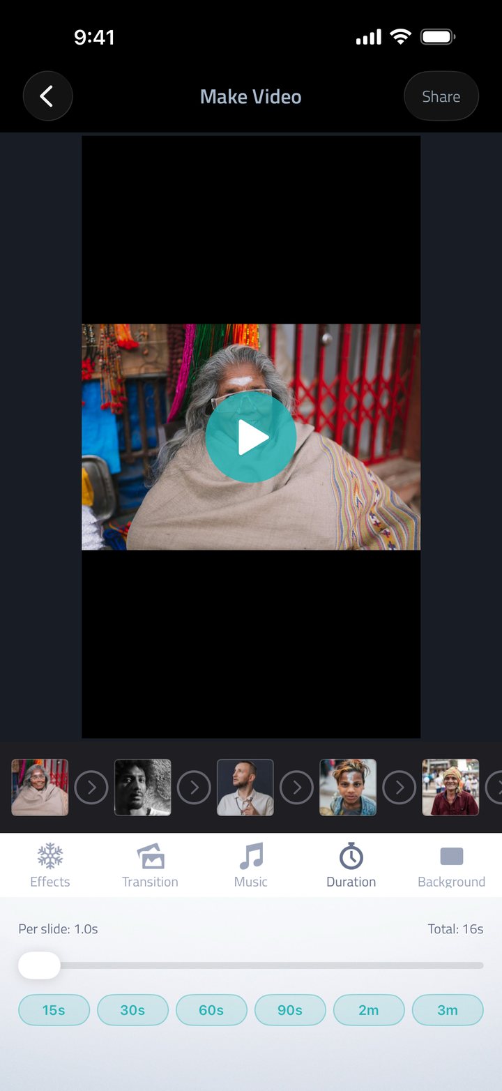 Duration controls on the Make Video screen